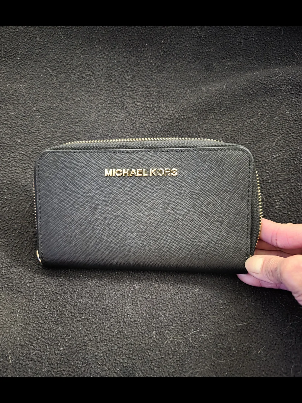 NWOT- Michael Kors Black Saffiano Zip Wallet with Gold Hardware